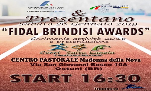 Ad Ostuni sabato il Fidal Brindisi Awards 