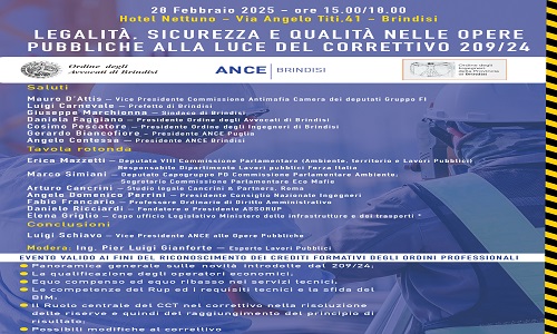 ANCE Brindisi organizza un convegno sul Correttivo 209/24 al Nuovo Codice dei contratti pubblici
