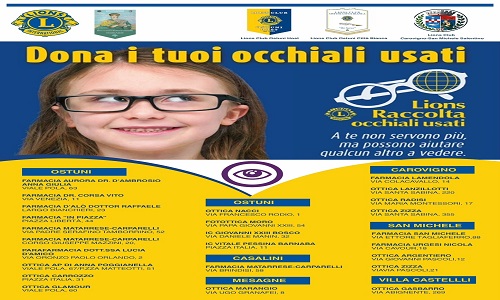 “Dona i tuoi occhiali usati”: il Lions Club Ostuni Città Bianca rinnova il suo impegno per la solidarietà e il diritto alla vista