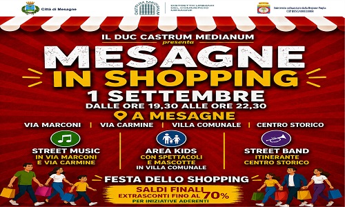 Mesagne – Il 1° settembre l’iniziativa del DUC Castrum Medianum “Mesagne In Shopping”