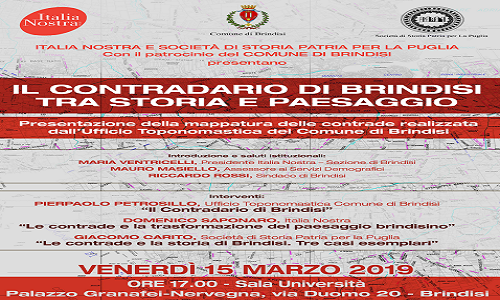 “Il contradario di Brindisi tra storia e paesaggio” Presentazione della mappatura delle contrade realizzata dall’Ufficio toponomastica del Comune di Brindisi