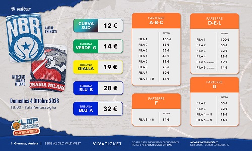Valtur in vendita i biglietti per la prima gara interna contro Urania Milano 