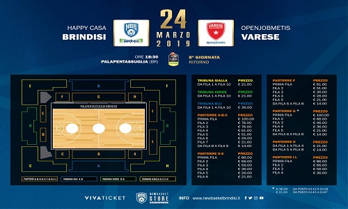Basket: Biglietti in vendita per Brindisi-Varese di domenica 24 marzo