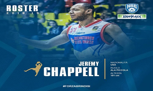 Basket: ufficializzato l’ingaggio di Jeremy Chappell. E’ lui l’ala piccola della Happy Casa