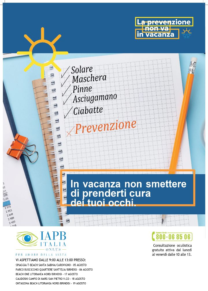 Unione Italiana dei Ciechi e degli Ipovedenti promuove anche quest'anno una campagna di prevenzione delle patologie oculari