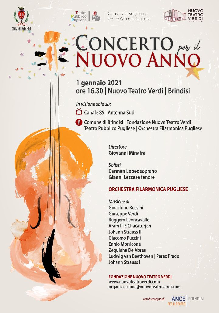 Brindisi, Nuovo Teatro Verdi: il «Concerto per il Nuovo Anno» in tv e in streaming
