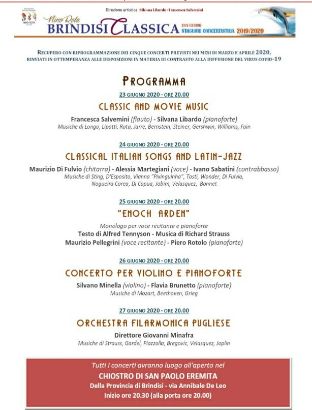 Il Chiostro S.Paolo Eremita splendida cornice per la ripresa dei concerti di musica classica dell’associazione “Nino Rota”