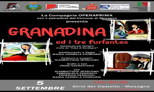 Granadina e i tre Furfantes”, domenica 5 settembre nell’Atrio del Castello lo spettacolo per bambini di "Opera Prima"