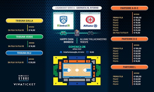 Basket biglietti in vendita per  la partita Happy casa-Trieste 