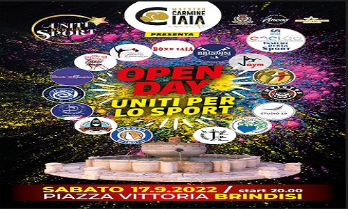Open Day Uniti per lo Sport” sabato 17 settembre dalle 20 in Piazza Vittoria e Corso Umberto a Brindisi 