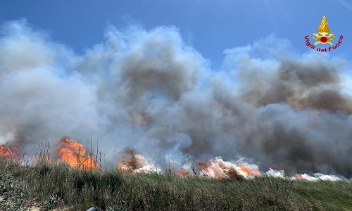 Brindisi incendio alle Saline di Punta della Contessa 