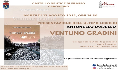 Presentazione del libro “Ventuno gradini” di Antonello D’Ajello, il 23 agosto presso il Castello di Carovigno.