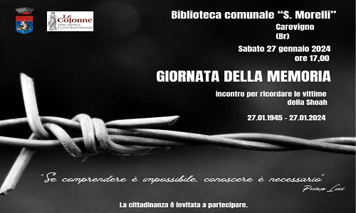 Appuntamento in Biblioteca: la Biblioteca “Salvatore Morelli” di Carovigno commemora "La giornata della Memoria"