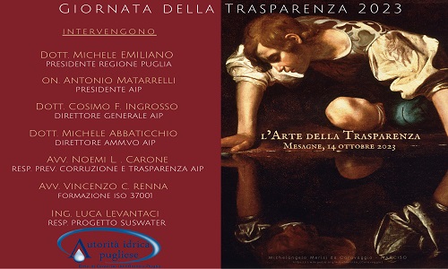 Mesagne, sabato 14 ottobre Giornata della Trasparenza dell’Autorità Idrica Pugliese