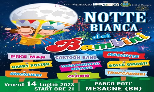 Notte bianca dei bambini a Mesagne, al Parco Potì venerdì 14 luglio