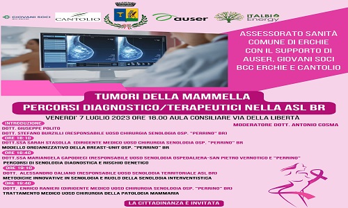  Venerdì 7 luglio convegno su: “Tumori della mammella: percorsi diagnostici/Terapeutici nella Asl Br”