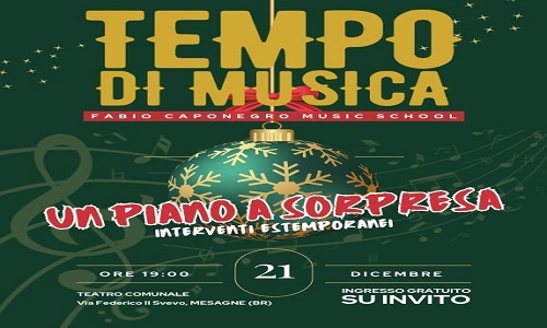 “Un piano a sorpresa”, spettacolo musicale: giovedì 21 dicembre al Teatro Comunale di Mesagne