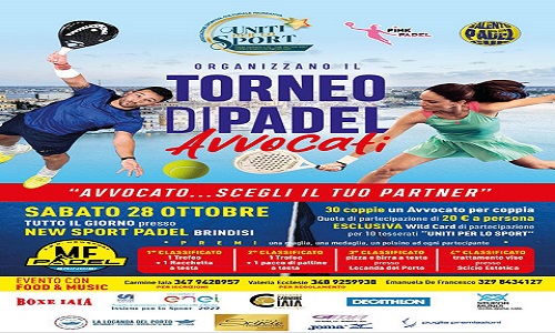 Torneo di Padel Avvocati, la A.S.C.R. “Uniti per lo Sport” apre a tutti gli interessati 