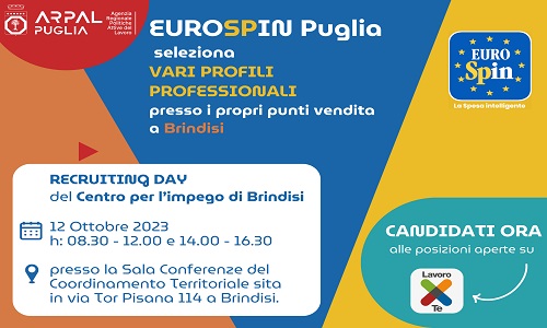 Arpal reclutamento figure professionali per Eurospin a Brindisi 