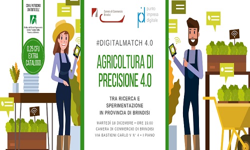 Agricoltura di precisione 4.0, nella Camera di Commercio di Brindisi la presentazione delle novità del settore. Appuntamento martedì 18 dicembre