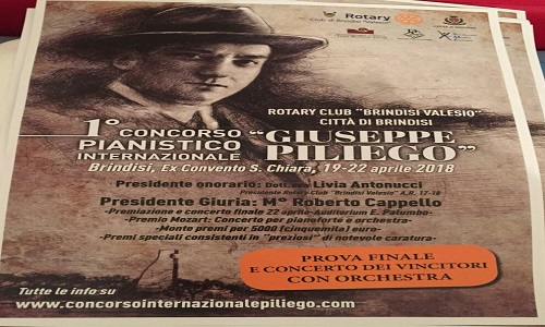 Prima edizione del Concorso Pianistico Internazionale “Giuseppe Piliego”. L’evento si svolgerà a Brindisi dal 19 al 22 aprile. Giovedì la presentazione ufficiale
