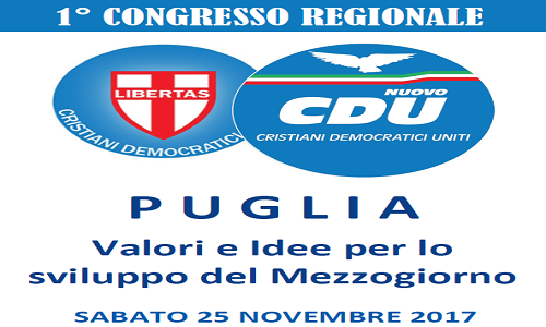 Il 25 novembre a Bari il 1°Congresso regionale CDU