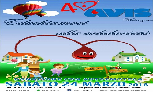 Sabato 24 marzo 2018 donazione Avis presso il Santuario di Mater Domini a Mesagne 
