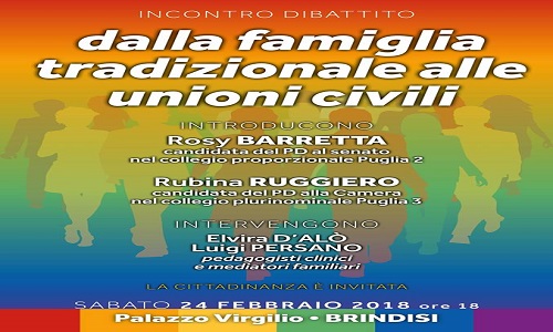 Il Pd organizza oggi il convegno “Dalla famiglia tradizionale alle unioni civili”