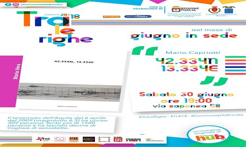 Community HUB Brindisi:  “Tra le righe” Sabato 30 Giugno presentazione del libro e progetto fotografico “42.334N, 13.334E” con l’autore Mario Capriotti