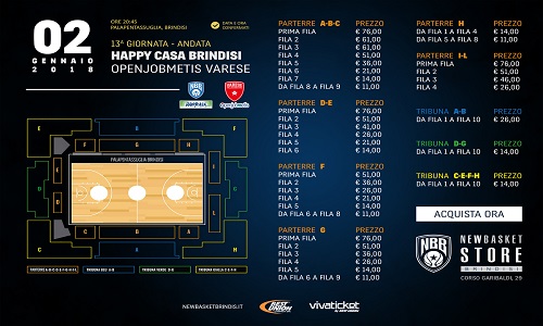 Happy casa in vendita biglietti per la partita contro Varese del 2 gennaio 