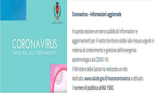 Sul sito del Comune di Brindisi una sezione per info su Corona Virus