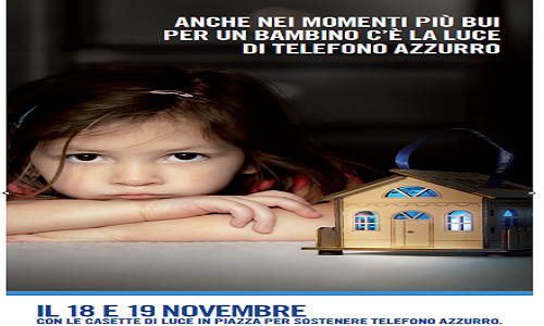 Giornata Mondiale Diritti dell’infanzia:18 E 19 Novembre Accendi l’Azzurro. In oltre 1000 piazze italiane con la casetta di luce, simbolo di ascolto e aiuto a ogni bambino e adolescente in difficoltà