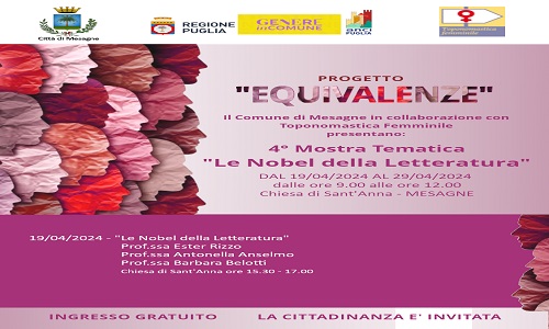 Donne Nobel per la Letteratura Progetto “Equivalenze”, la mostra dal 19 al 29 aprile