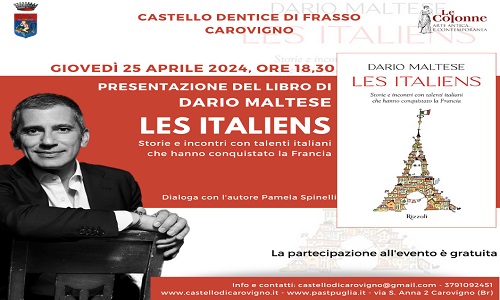 Les Italiens: presentazione del libro di Dario Maltese il 25 aprile al Castello di Carovigno
