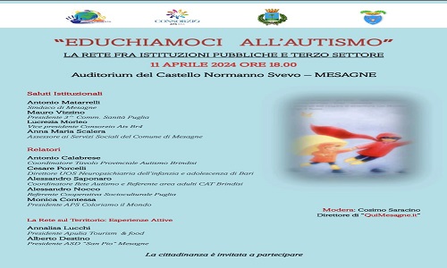 “Educhiamo all’autismo”, giovedì 11 aprile l’iniziativa pubblica al Castello di Mesagne