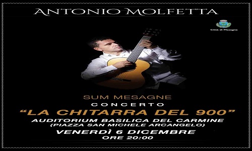 “La chitarra del ‘900”: il maestro Molfetta nell’auditorium del Carmine venerdì 6 dicembre