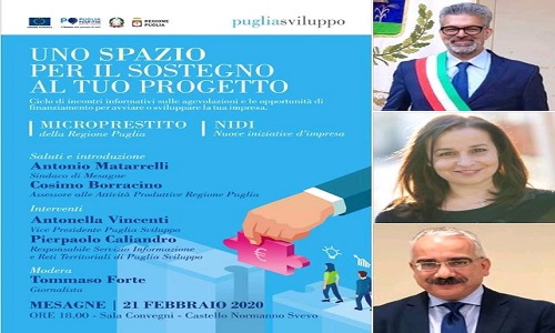 Puglia Sviluppo promuove gli aiuti regionali: oggi iniziativa a Mesagne