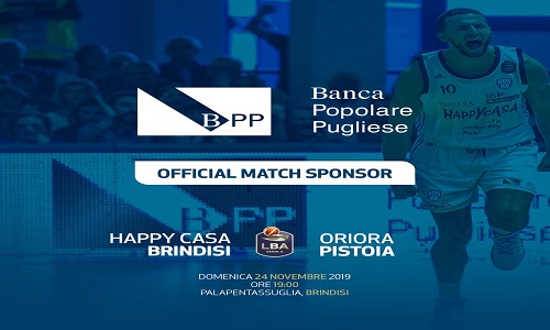 Banca Popolare Pugliese’, Gold Sponsor della  gara Happy Casa Brindisi-Pistoia 