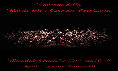 Bari, 4 dicembre 2019. Teatro Petruzzelli. Esibizione della Banda musicale dell’Arma dei Carabinieri