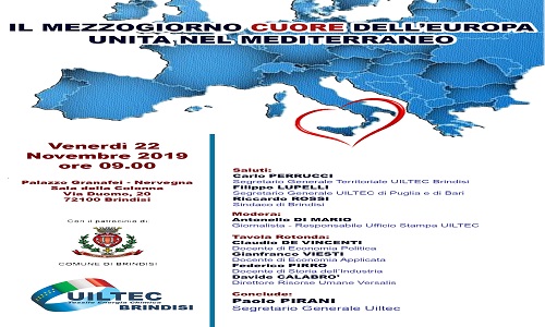 La Uiltec organizza il convegno “Il Mezzogiorno, cuore dell’Europa unita nel Mediterraneo”