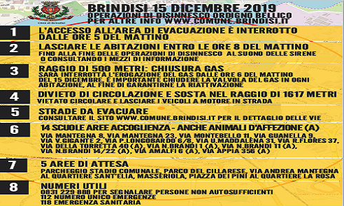 Brindisi: Elenco vie per evacuazione del 15 dicembre