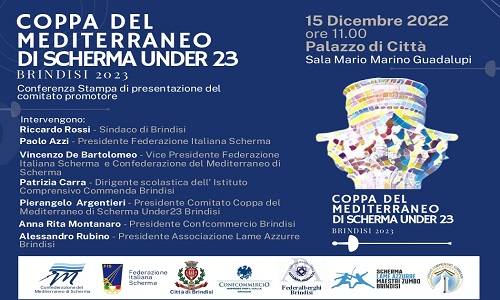 Brindisi verso la Coppa del Mediterraneo di Scherma Under 23 - Il 15 dicembre si presenta il percorso