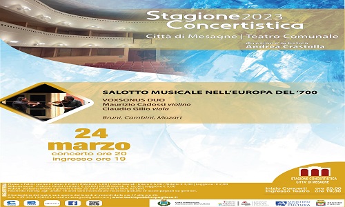 Stagione concertistica Città Mesagne, venerdì 24 marzo Voxsonus Duo in concerto
