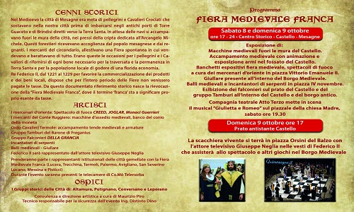 Fiera Medievale Franca, appuntamento sabato 8 e domenica 9 ottobre a Mesagne 