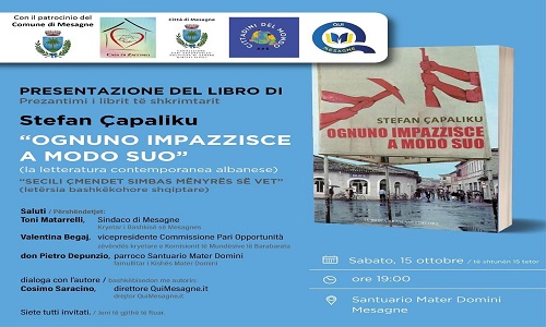 Mesagne, sabato 15 ottobre Stefan Çapaliku presenta il libro “Ognuno impazzisce a modo suo”
