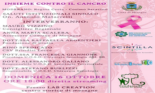 Mesagne, domenica 16 ottobre incontro sulla prevenzione del tumore al seno