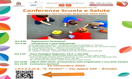 Conferenza Scuola e Salute, a Brindisi la presentazione del Catalogo regionale