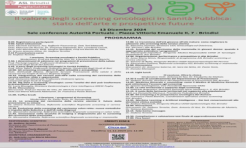 Il valore degli screening oncologici in Sanità pubblica, congresso scientifico a Brindisi