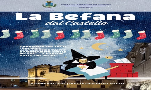 La Befana arriva dal Castello, lunedì 6 gennaio in piazza Orsini del Balzo a Mesagne