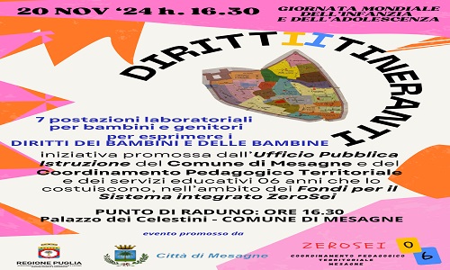 Mesagne: “Diritti itineranti”: i laboratori per bambini e genitori a cura del Coordinamento pedagogico
